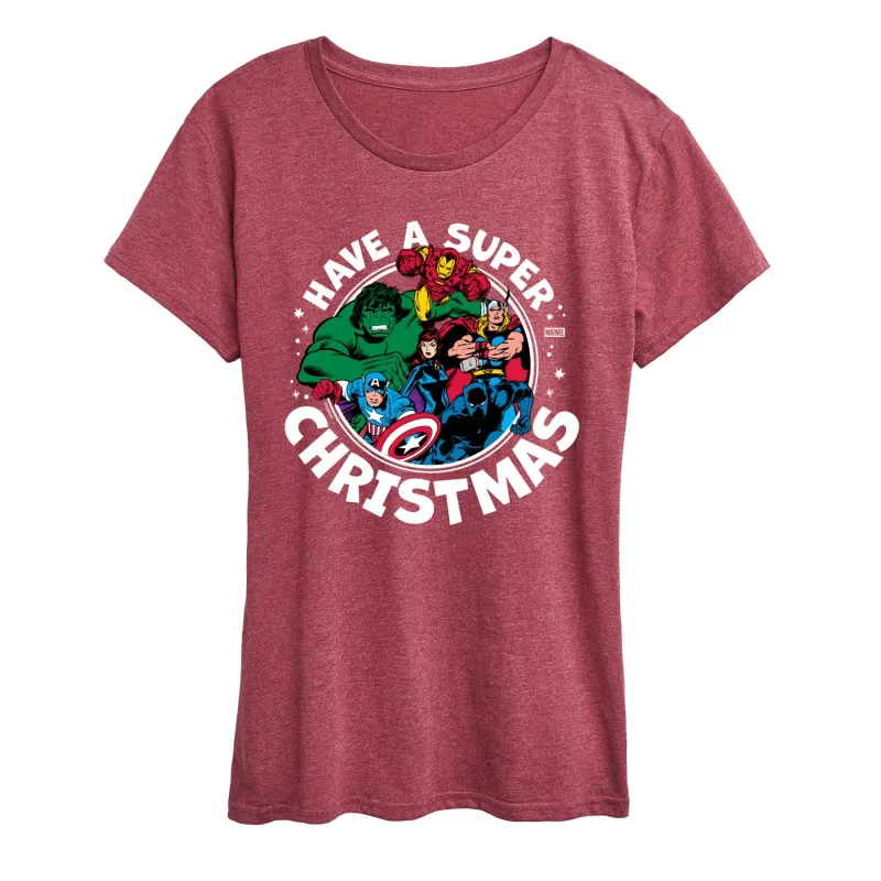 Marvel - Have A Super Christmas Avengers - Women's Short Sleeve Graphic T-Shirt sold by Zulily