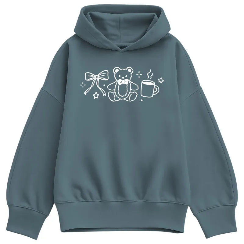 Instant Message - Teddy Bow Coffee - Ladies Oversized Fleece Hoodie Sweatshirt sold by Zulily