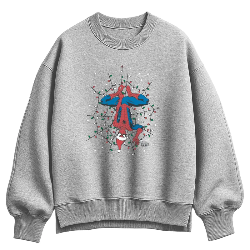 Marvel - Holiday Lights Spider Man  - Ladies Oversized Fleece Crew Sweatshirt made by Marvel