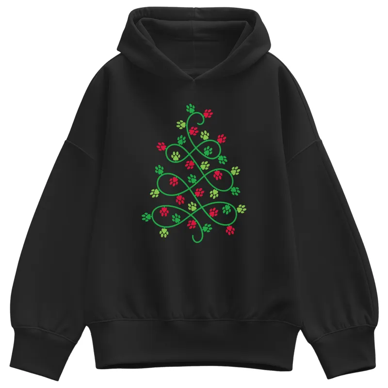 Instant Message - Paw Print Christmas Tree - Ladies Oversized Fleece Hoodie Sweatshirt sold by Zulily
