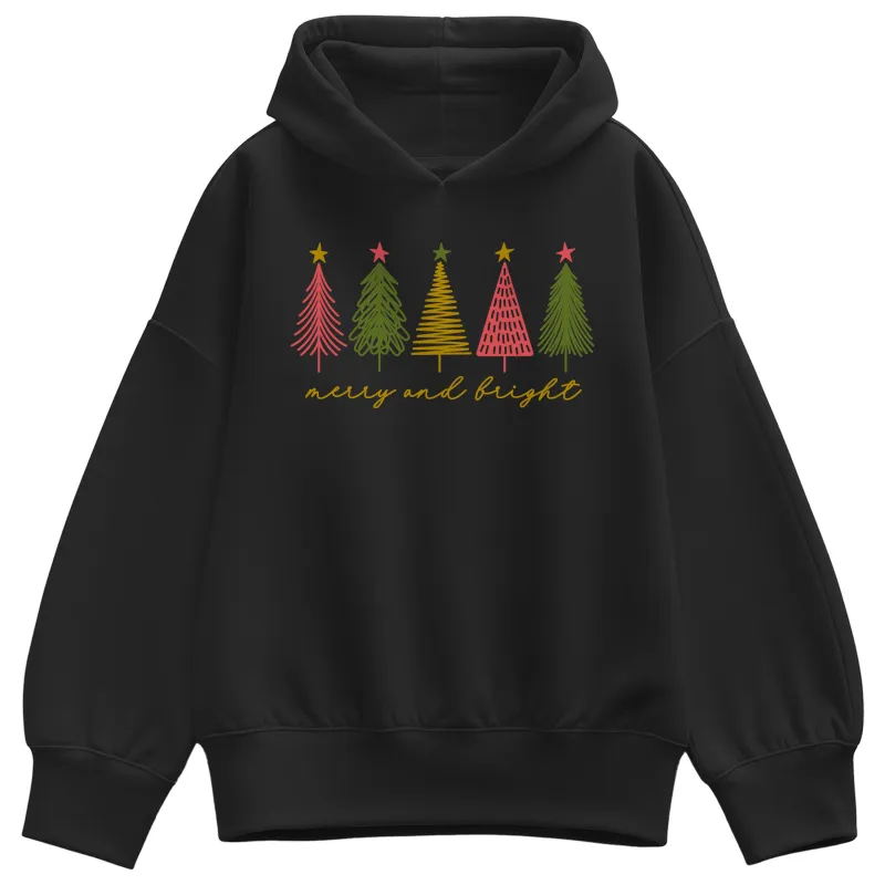 Instant Message - Merry And Bright Christmas Trees - Ladies Oversized Fleece Hoodie Sweatshirt sold by Zulily