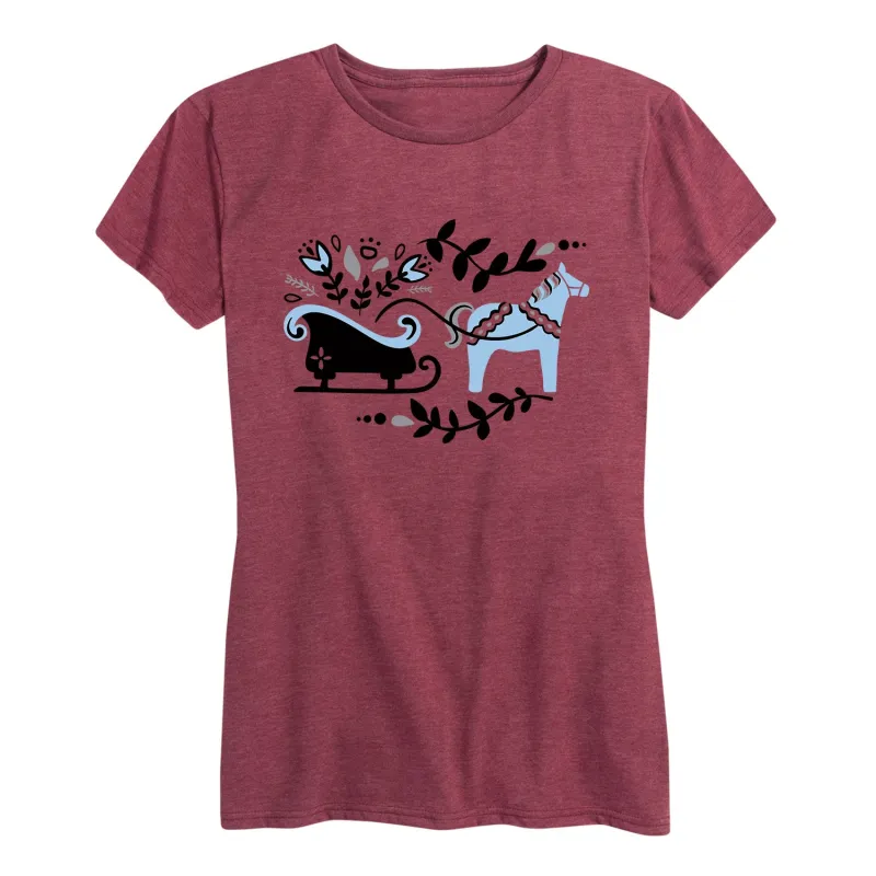 Instant Message - Scandinavian Horse and Carriage - Women's Short Sleeve Graphic T-shirt sold by Zulily