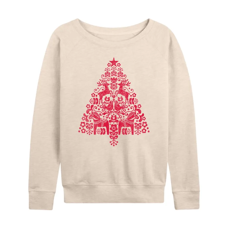 Instant Message - Scandinavian Christmas Tree - Women's French Terry Long Sleeve Pullover sold by Zulily