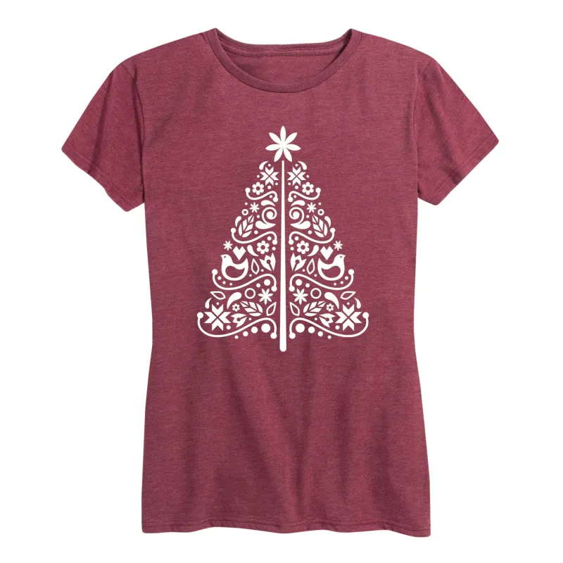 Instant Message - Scandinavian Christmas Tree Simple - Women's Short Sleeve Graphic T-shirt sold by Zulily