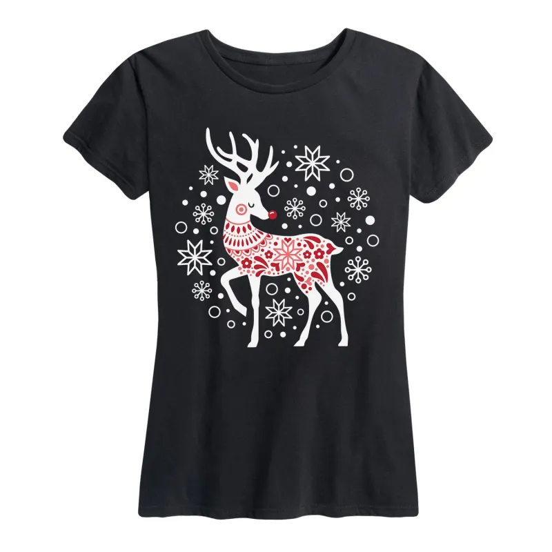 Instant Message - Scandinavian Reindeer - Women's Short Sleeve Graphic T-shirt sold by Zulily