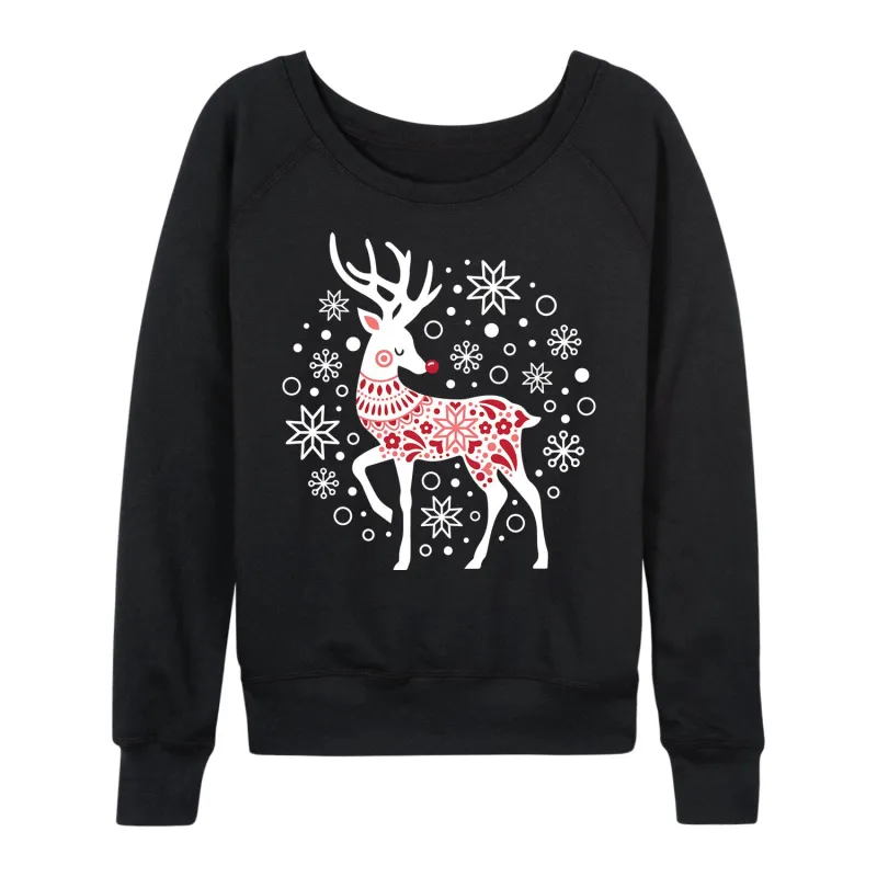 Instant Message - Scandinavian Reindeer - Women's French Terry Long Sleeve Pullover sold by Zulily