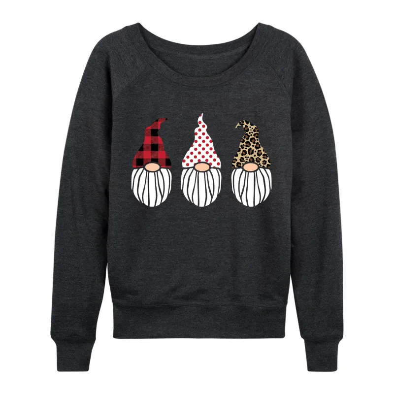 Instant Message - Plaid Leopard Print Gnomes - Women's French Terry Long Sleeve Pullover sold by Zulily