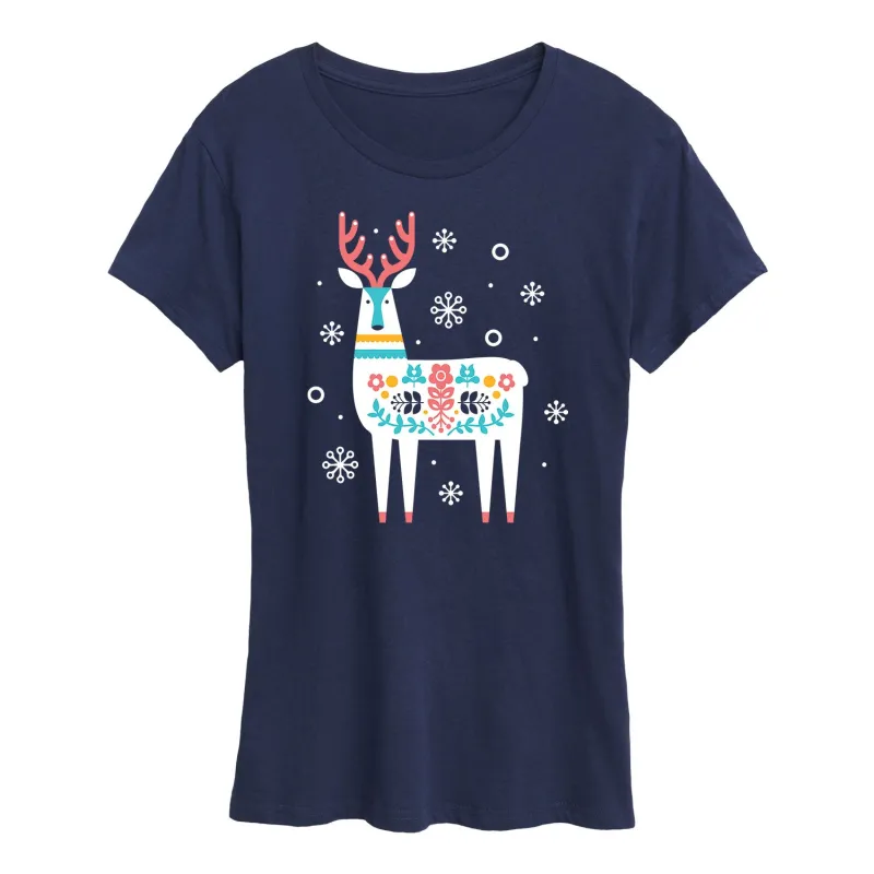 Instant Message - Scandinavian Pattern Reindeer - Women's Short Sleeve Graphic T-shirt sold by Zulily