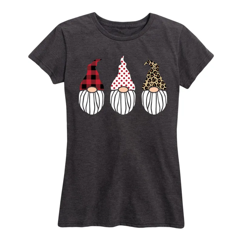 Instant Message - Plaid Leopard Print Gnomes - Women's Short Sleeve Graphic T-shirt sold by Zulily