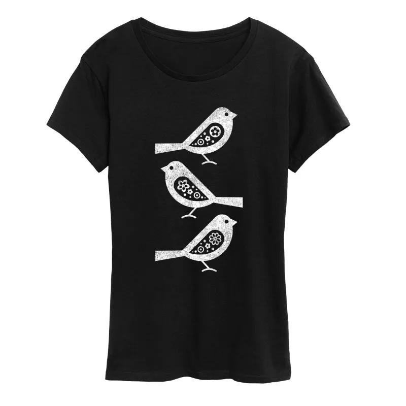 Instant Message - Bw Scandinavian Birds - Women's Short Sleeve Graphic T-Shirt sold by Zulily
