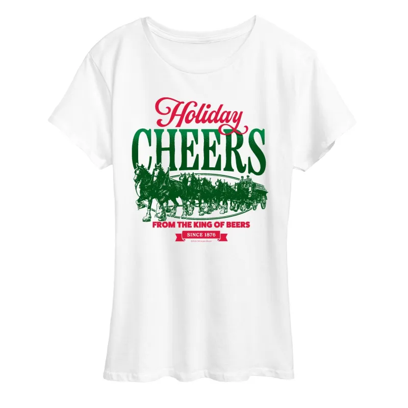 Budweiser - Holiday Cheers Clydesdales - Women's Short Sleeve Graphic T-Shirt made by Budweiser