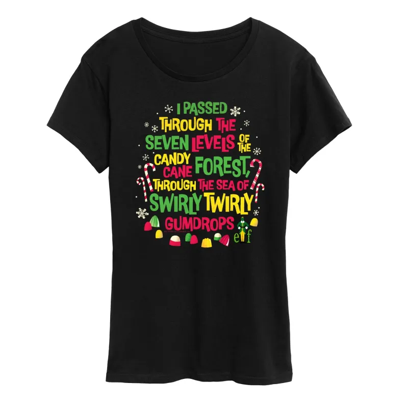 Elf - Candy Cane Forest Sea Of Gumdrops - Women's Short Sleeve Graphic T-Shirt sold by Zulily