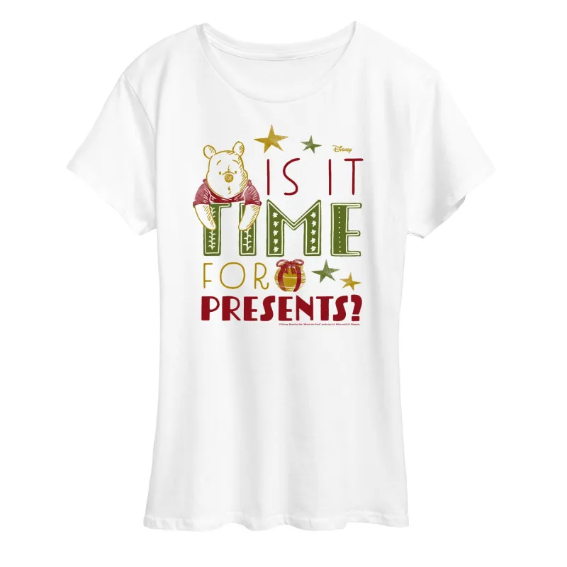 Disney Winnie The Pooh - Is It Time For Presents? Christmas- Women's Short Sleeve Graphic T-Shirt sold by Zulily