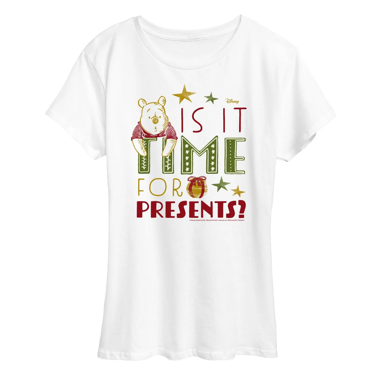 Disney Winnie The Pooh - Is It Time For Presents? Christmas- Women's Short Sleeve Graphic T-Shirt sold by Zulily