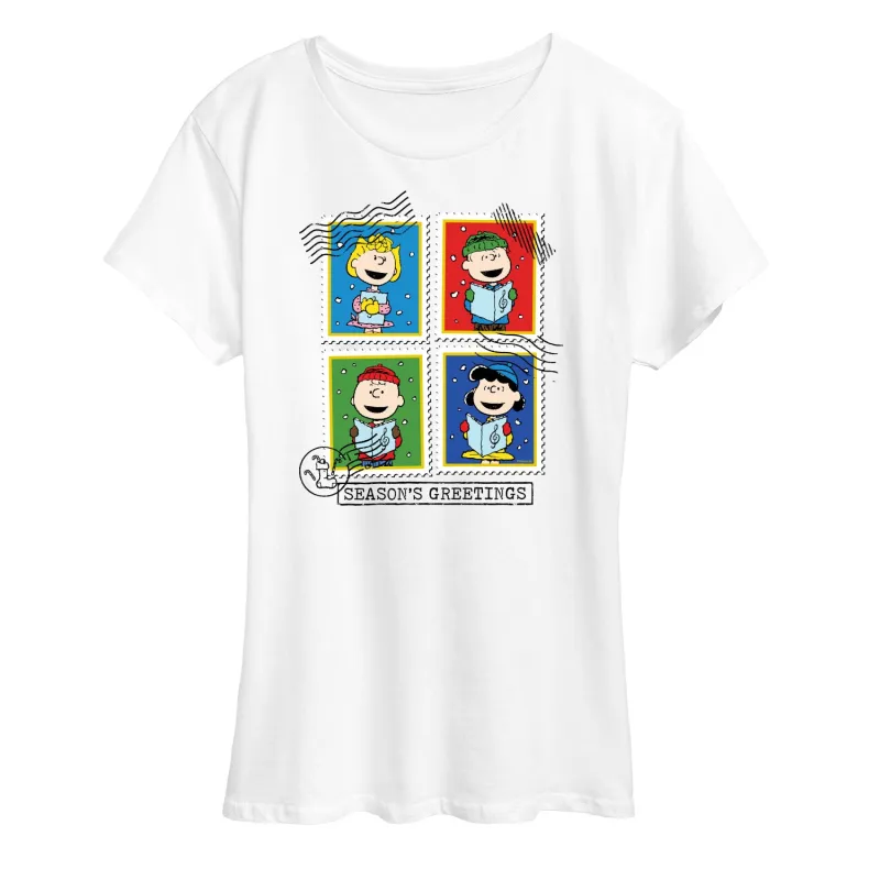 Peanuts - Christmas - Season's Greetings - Women's Short Sleeve Graphic T-Shirt sold by Zulily