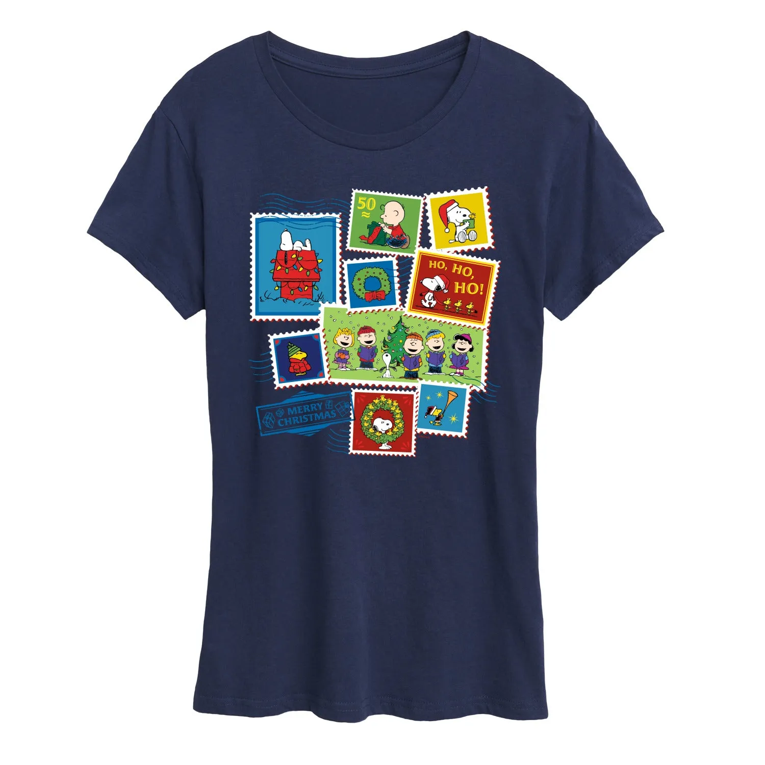 Peanuts - Christmas - Merry Christmas Stamps - Women's Short Sleeve Graphic T-Shirt sold by Zulily product image thumbnail 3