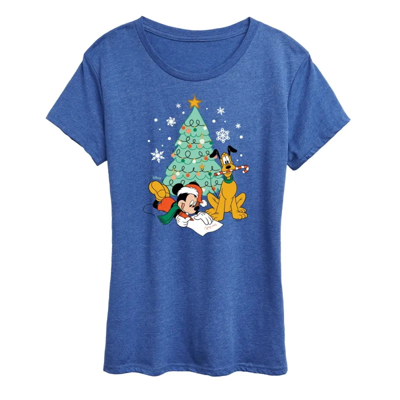 Disney - Mickey And Pluto Xmas Tree - Women's Short Sleeve Graphic T-Shirt sold by Zulily