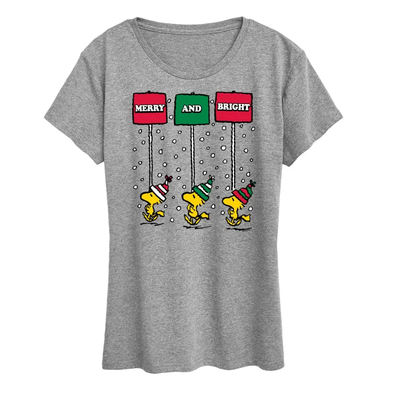 Peanuts - Woodstock Merry And Bright Christmas - Women's Short Sleeve Graphic T-Shirt sold by Zulily