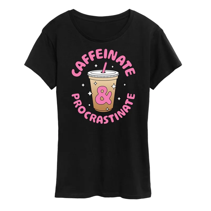 Instant Message - Coffee Lover - Caffeinate & Procrastinate - Women's Short Sleeve Graphic T-Shirt made by Zulily