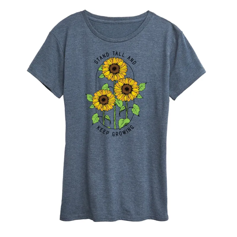 Instant Message - Inspirational - Stand Tall & Keep Growing - Sunflower - Women's Short Sleeve Graphic T-Shirt sold by Zulily