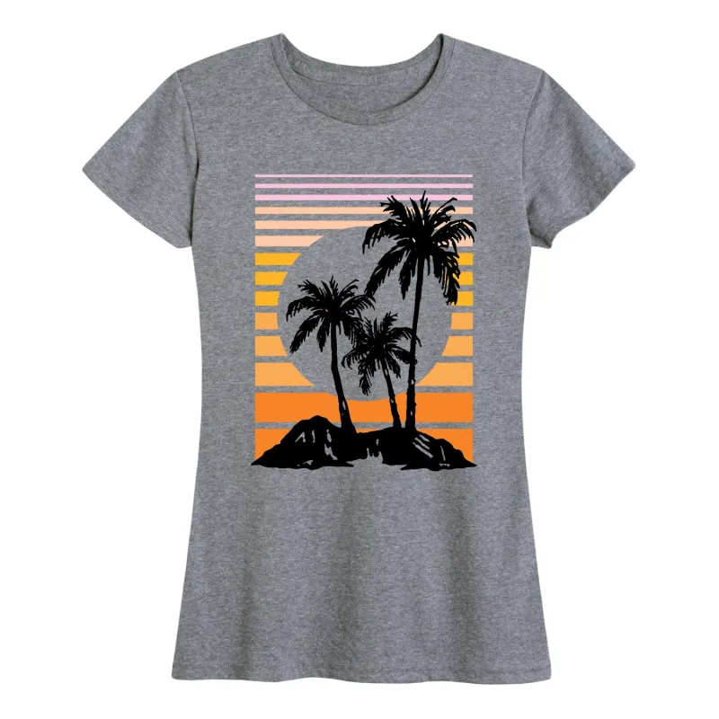 Instant Message - Sunset Palm Trees - Women's Short Sleeve Graphic T-Shirt sold by Zulily