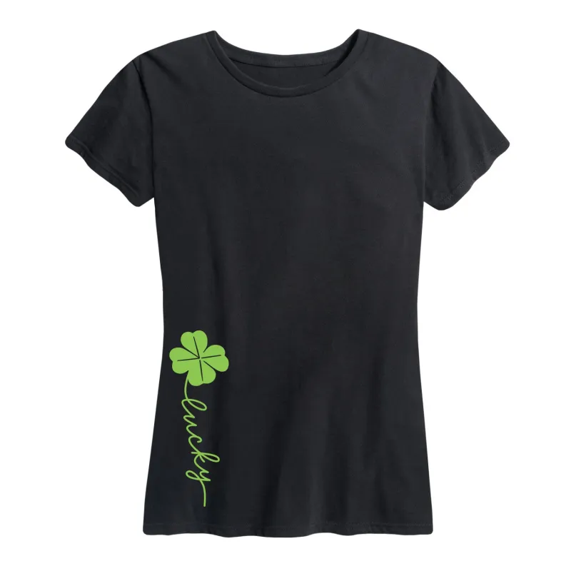 Instant Message - Lucky Script Four Leaf Clover - Women's Short Sleeve Graphic T-Shirt sold by Zulily