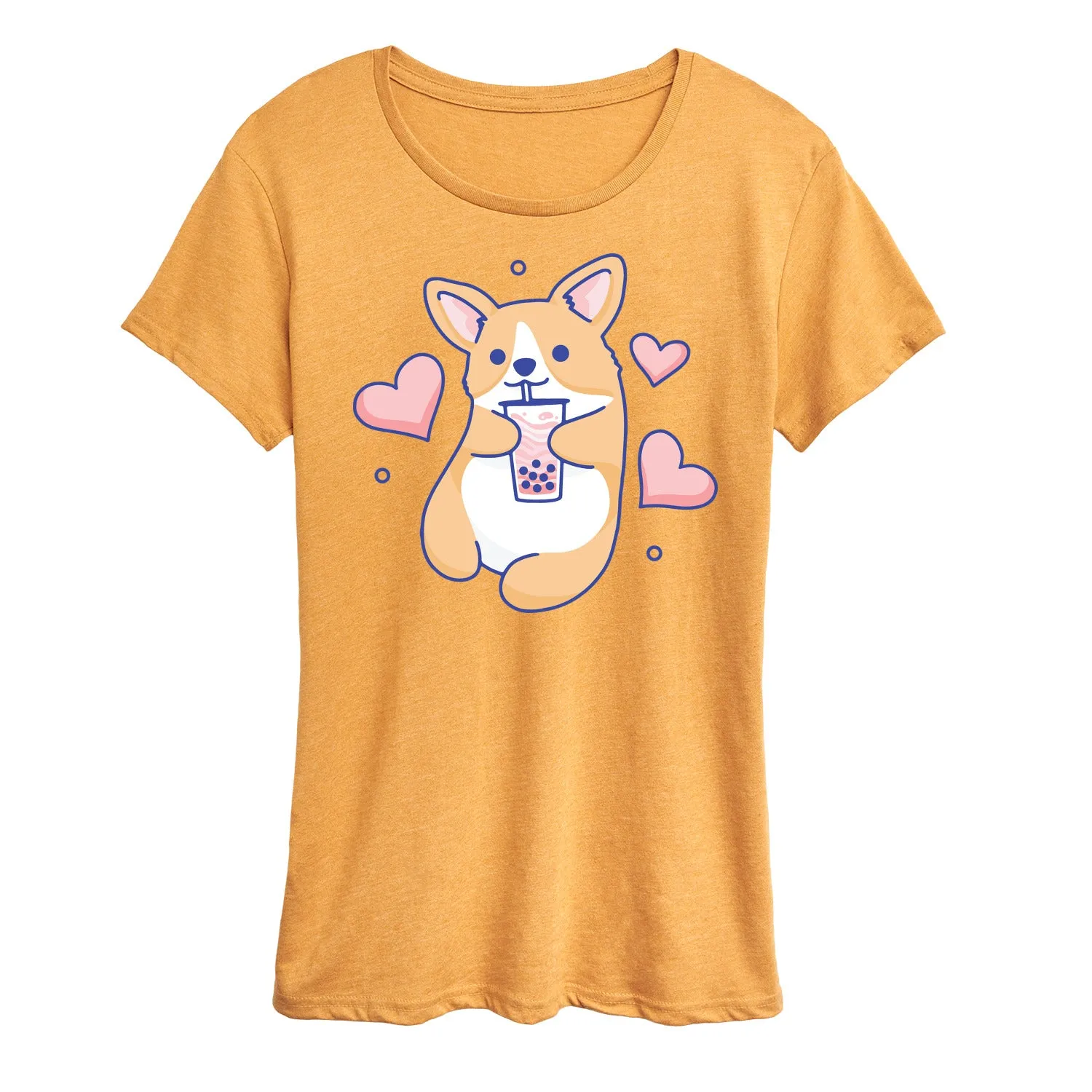 Instant Message - Kawaii - Corgi, Hearts, & Boba Tea - Women's Short Sleeve Graphic T-Shirt sold by Zulily