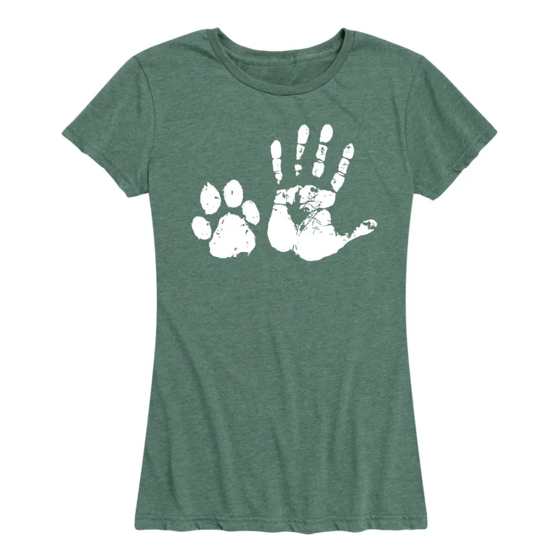 Instant Message - Hand And Paw Print - Women's Short Sleeve Graphic T-Shirt sold by Zulily