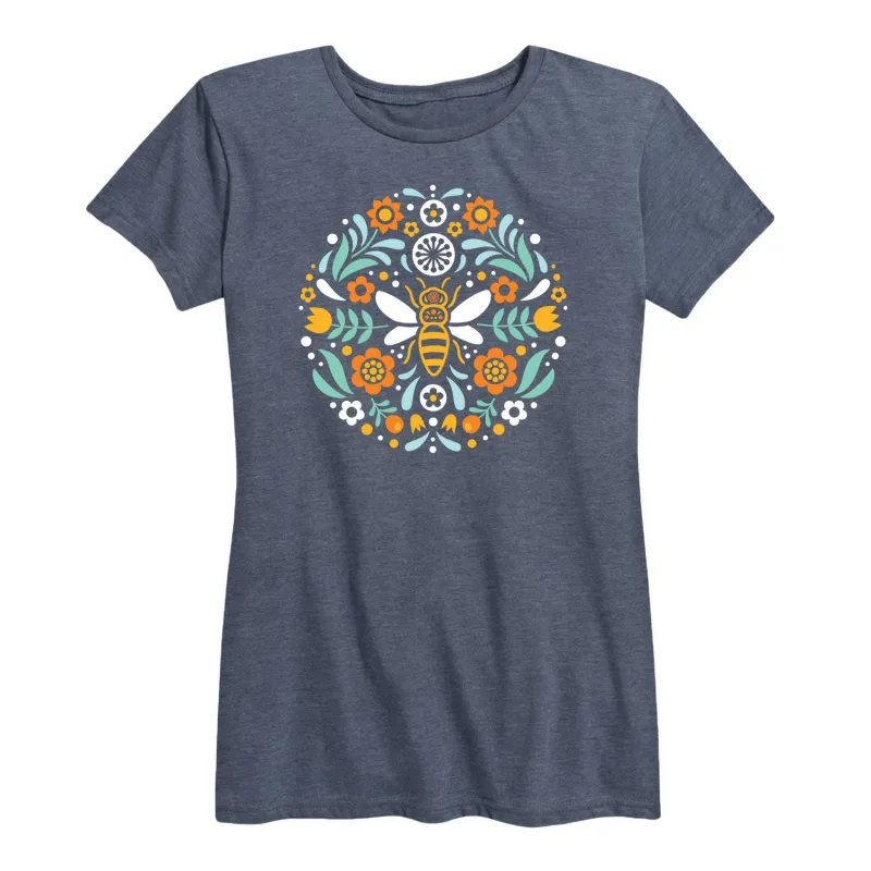 Instant Message - Scandinavian Bee Circular Design - Women's Short Sleeve Graphic T-Shirt sold by Zulily