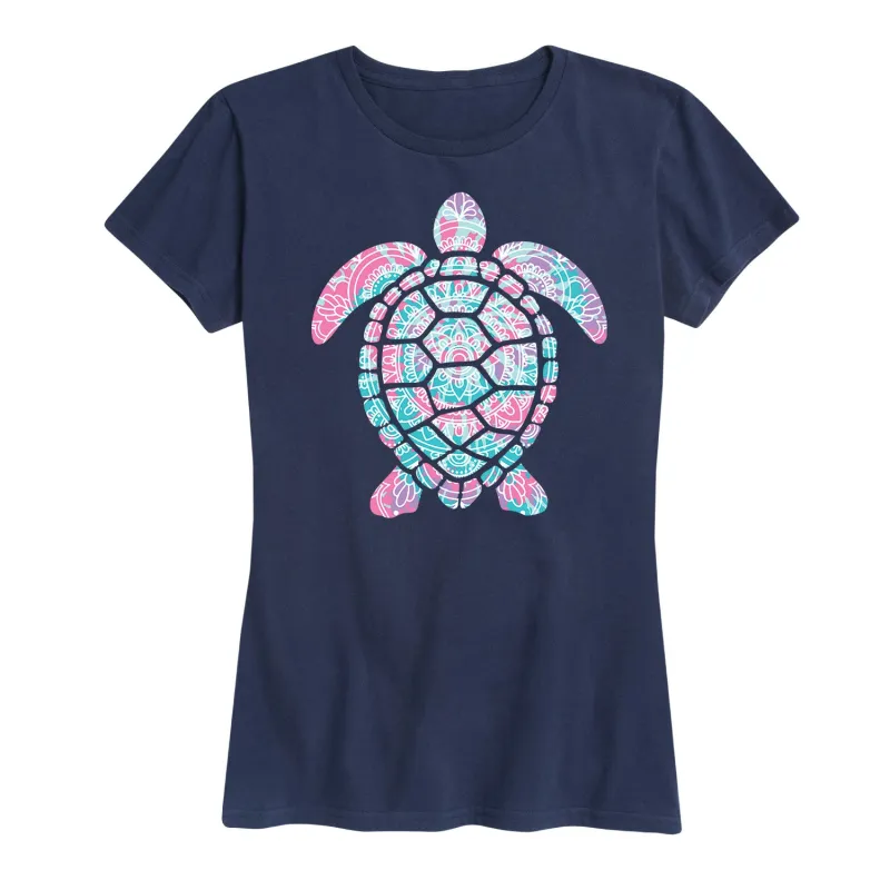 Instant Message - Tie Dye Mandala Turtle - Women's Short Sleeve Graphic T-Shirt sold by Zulily