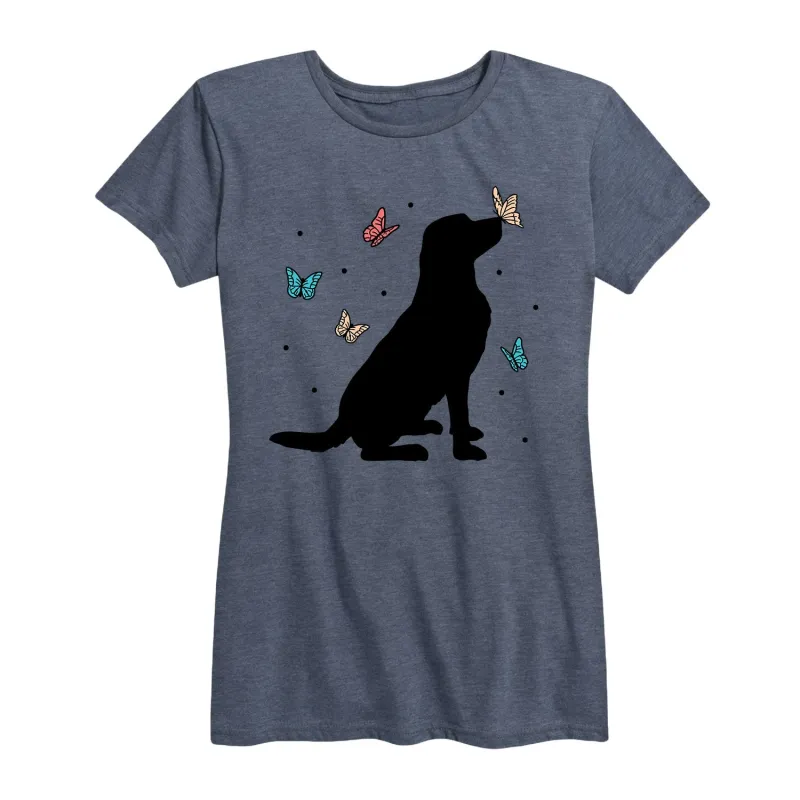 Instant Message - Dog and Butterflies - Women's Short Sleeve Graphic T-shirt sold by Zulily