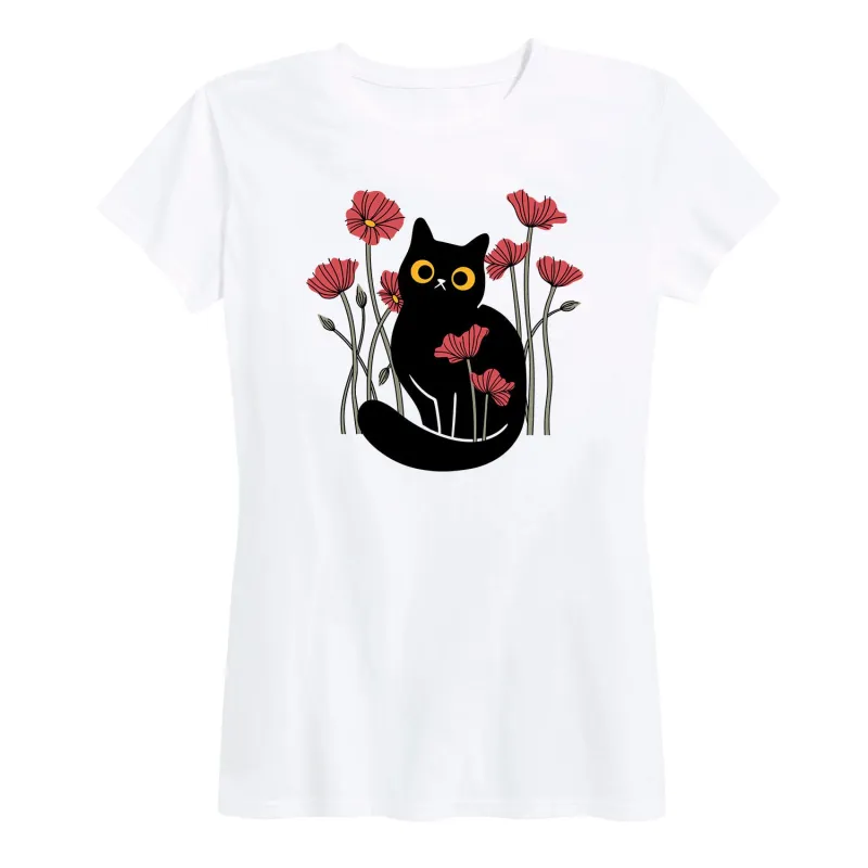 Instant Message - Cat And Poppies - Women's Short Sleeve Graphic T-Shirt sold by Zulily