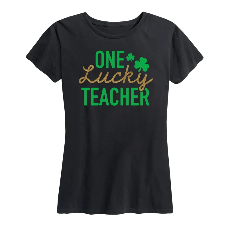 Instant Message - One Lucky Teacher - Women's Short Sleeve Graphic T-Shirt sold by Zulily