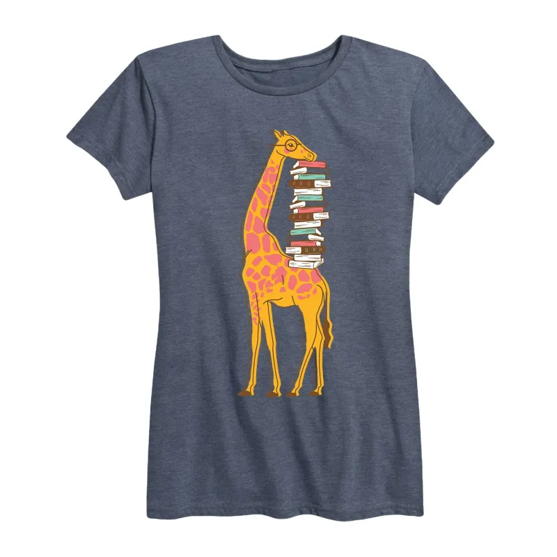 Instant Message - Giraffe Carrying Books - Women's Short Sleeve Graphic T-shirt sold by Zulily