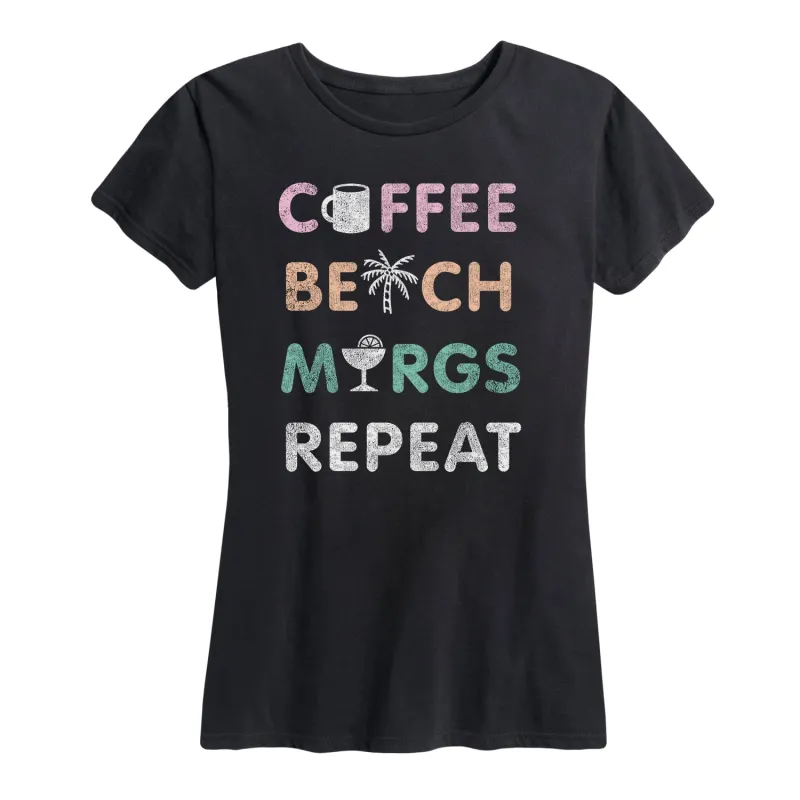 Instant Message - Coffee Beach Repeat - Women's Short Sleeve Graphic T-Shirt sold by Zulily