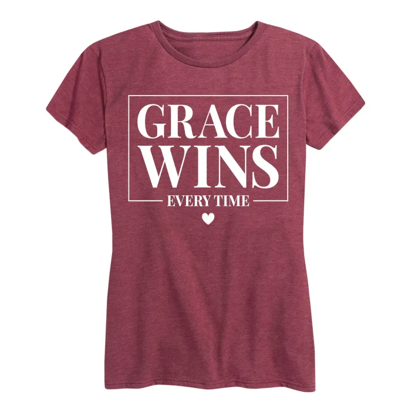 Solid Light - Grace Wins Every Time - Women's Short Sleeve Graphic T-Shirt sold by Zulily