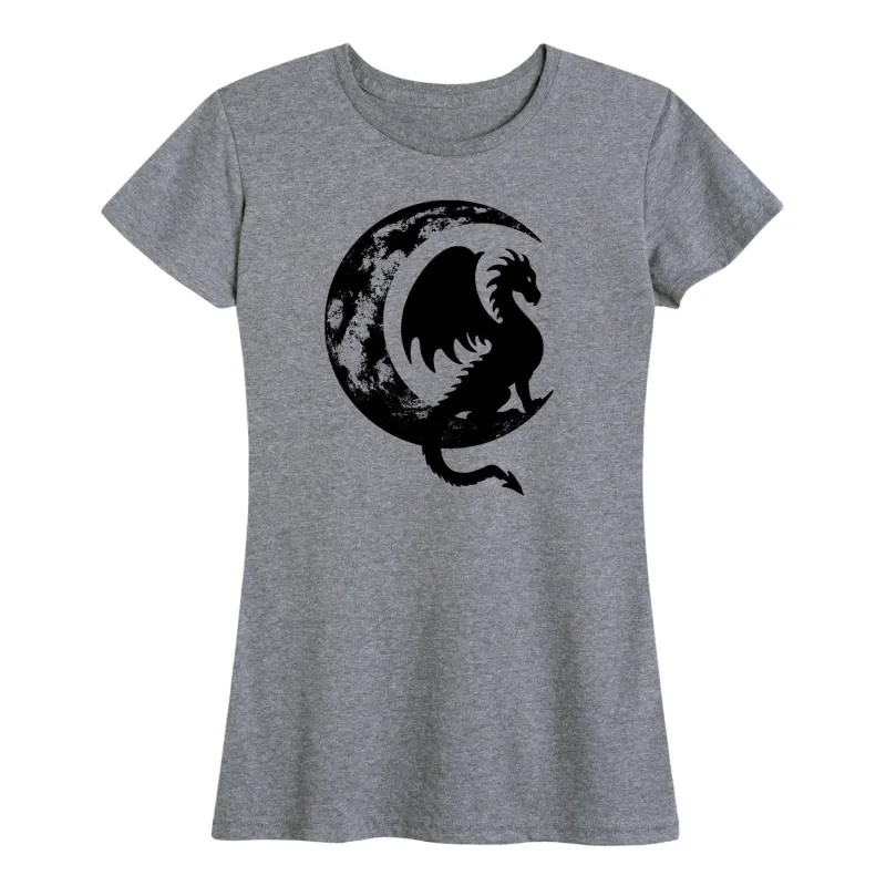 Instant Message - Dragon Sitting On Crescent Moon - Women's Short Sleeve Graphic T-Shirt sold by Zulily