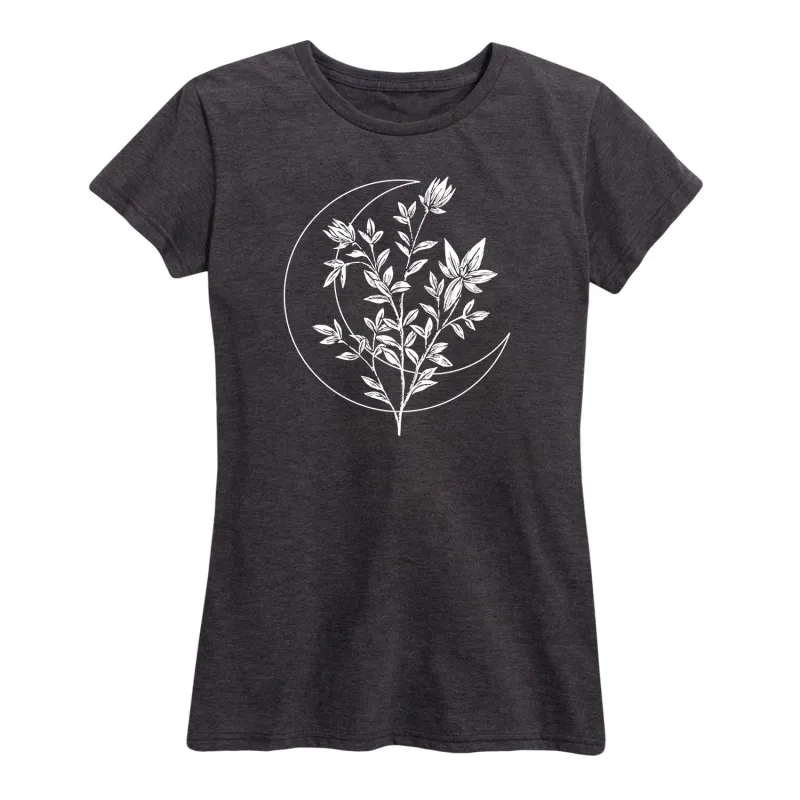 Instant Message - Floral Crescent Moon - Women's Short Sleeve Graphic T-Shirt sold by Zulily