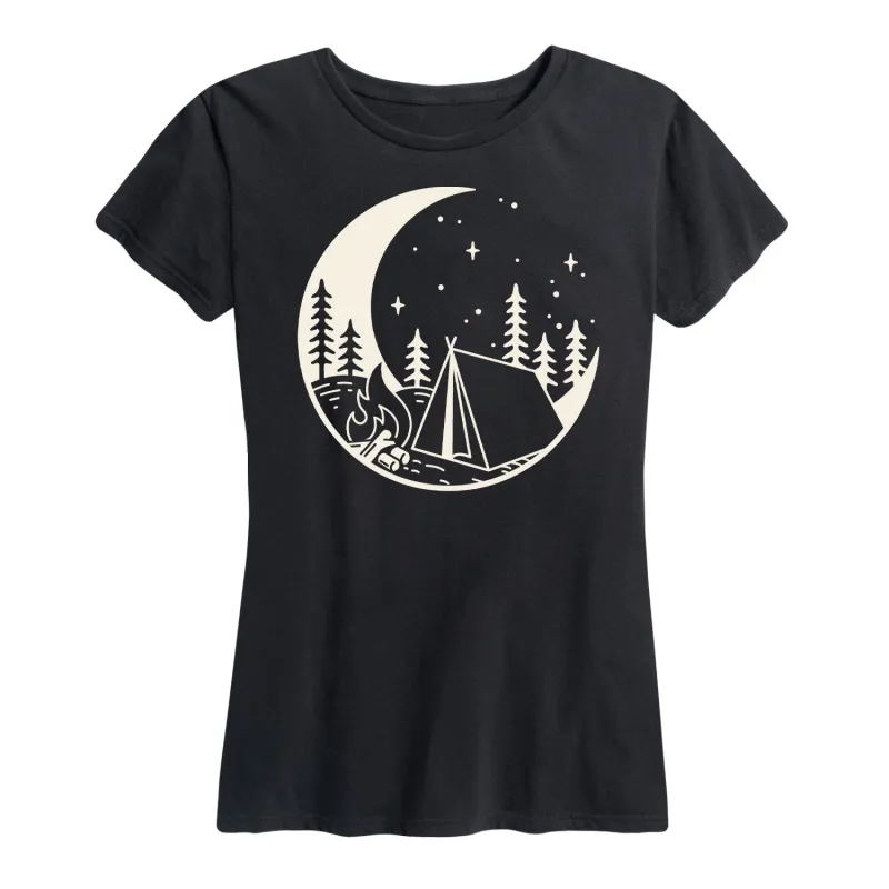 Instant Message - Moon Camping Scene - Women's Short Sleeve Graphic T-Shirt sold by Zulily