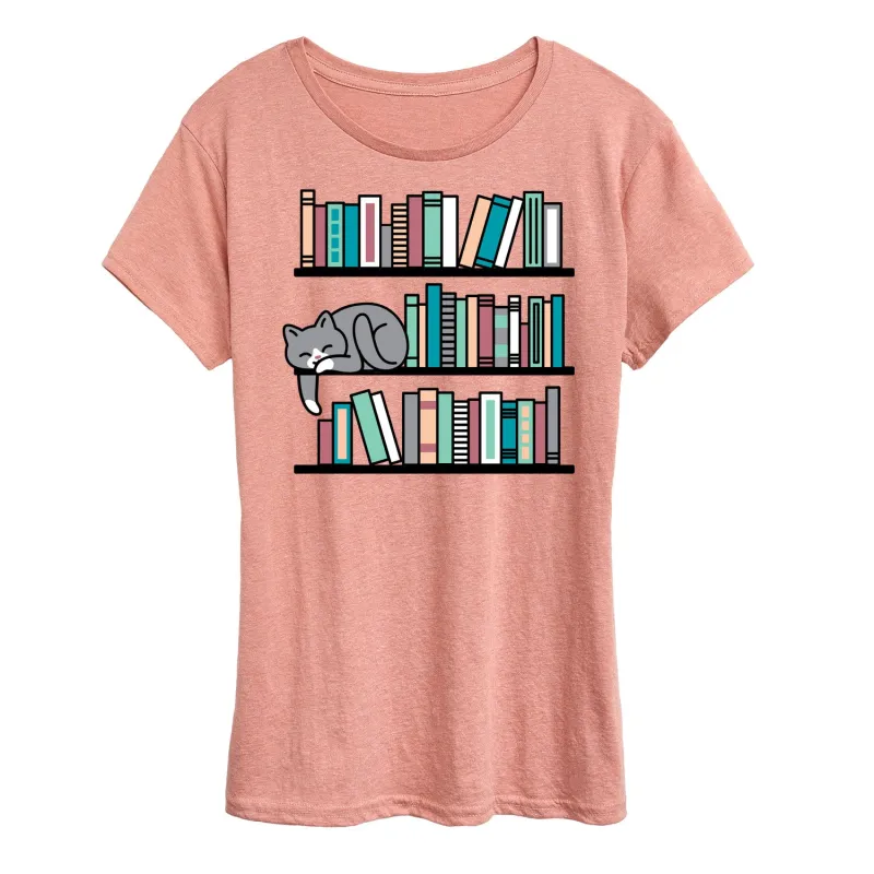 Instant Message - Cat Book Shelf - Women's Short Sleeve Graphic T-Shirt sold by Zulily