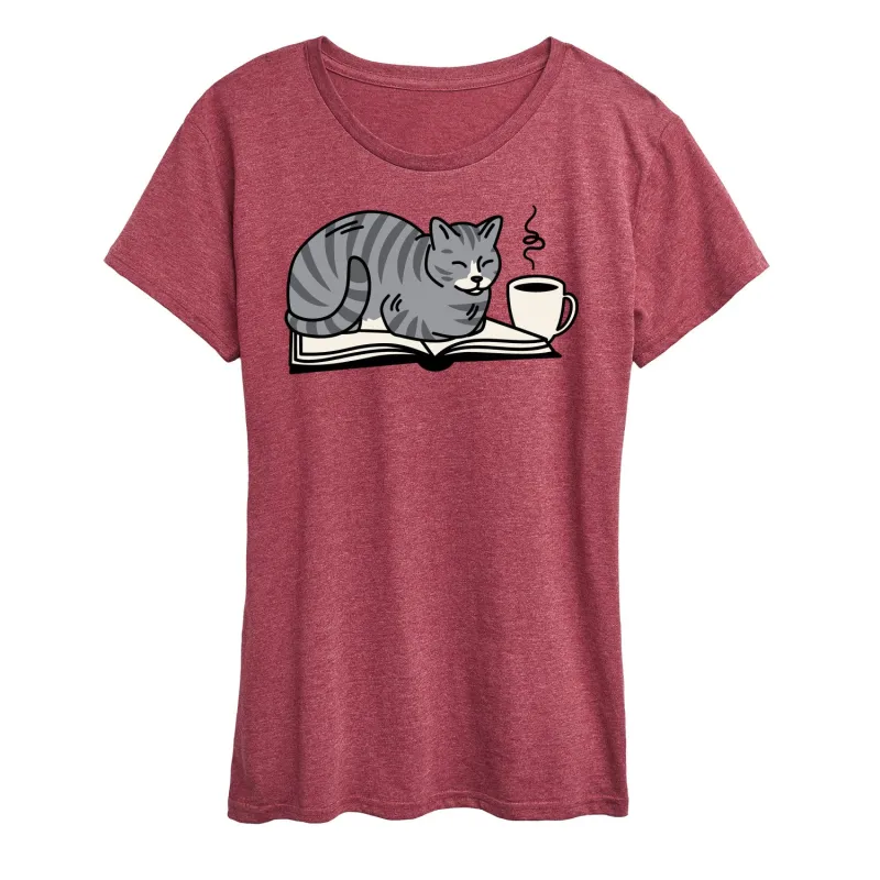Instant Message - Cat On Book - Women's Short Sleeve Graphic T-Shirt sold by Zulily