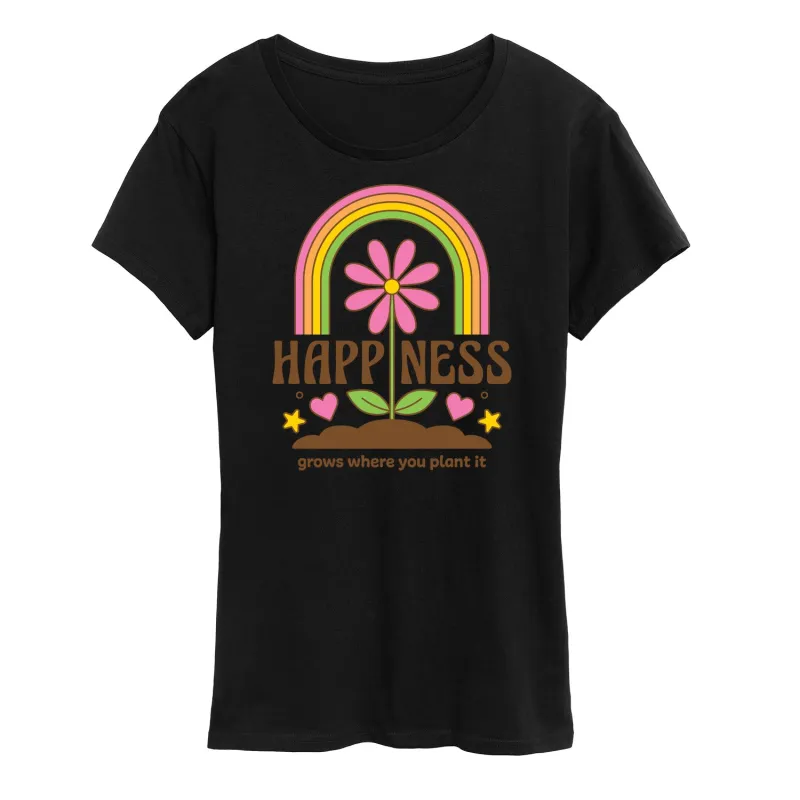 Instant Message - Inspirational - Happiness Grows Where You Plant It - Women's Short Sleeve Graphic T-Shirt sold by Zulily