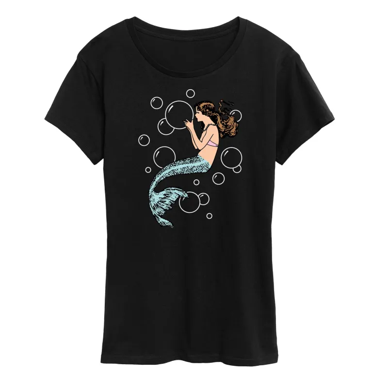 Instant Message - Mermaid Holding Bubbles - Women's Short Sleeve Graphic T-Shirt sold by Zulily