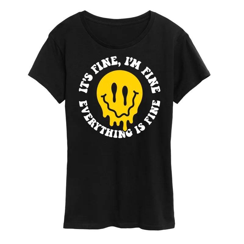 Instant Message - Everything Is Fine Melted Smile - Women's Short Sleeve Graphic T-Shirt made by Zulily