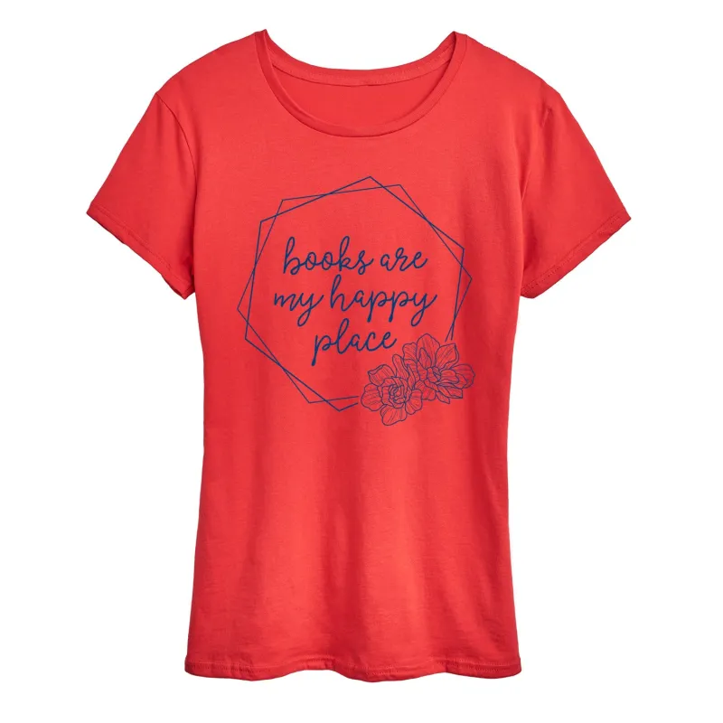 Instant Message - Books Are My Happy Place - Women's Short Sleeve Graphic T-Shirt sold by Zulily