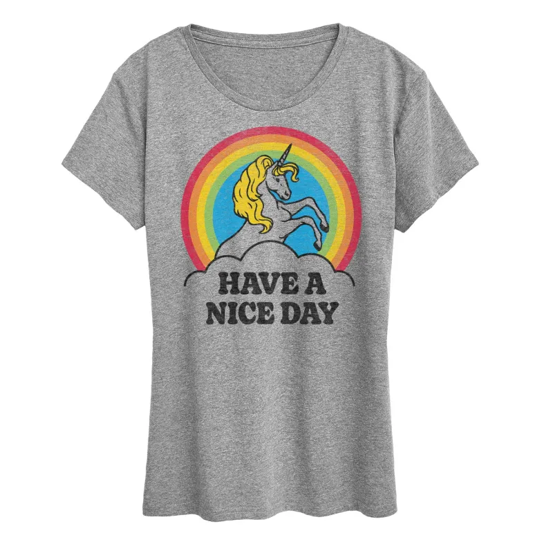 Instant Message - Unicorn Have A Nice Day - Women's Short Sleeve Graphic T-Shirt made by Zulily
