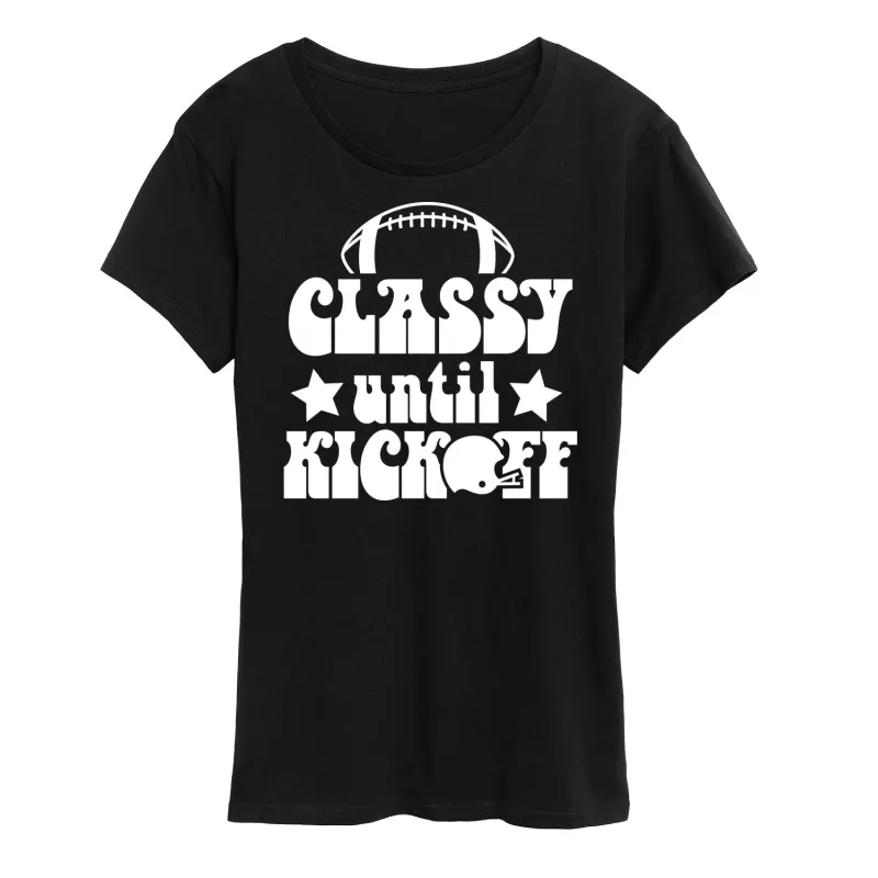 Instant Message - Classy Until Kickoff - Women's Short Sleeve Graphic T-Shirt sold by Zulily