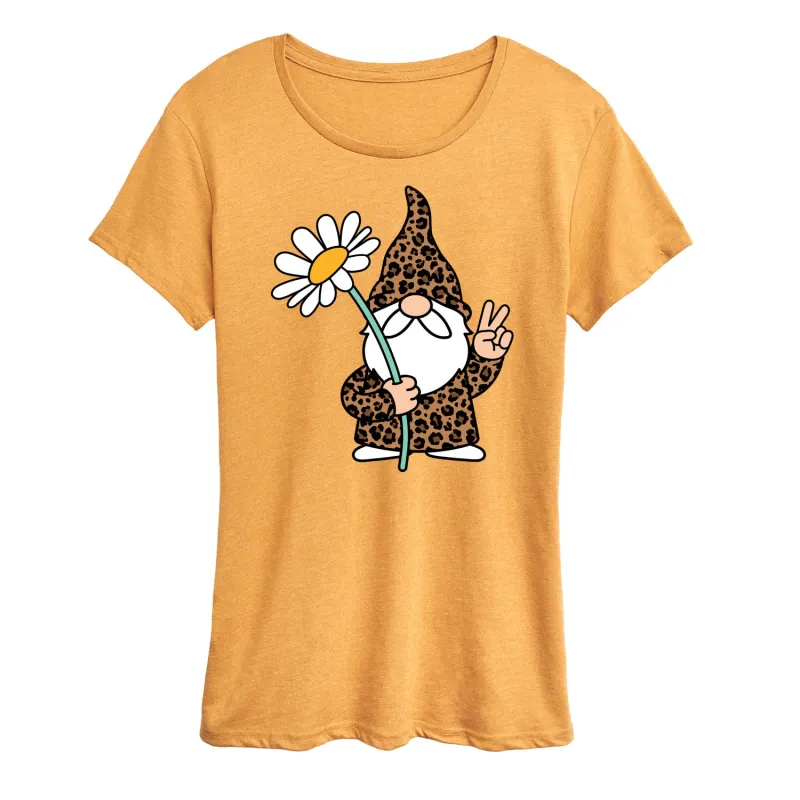 Instant Message - Leopard Print Gnome Daisy - Women's Short Sleeve Graphic T-Shirt sold by Zulily