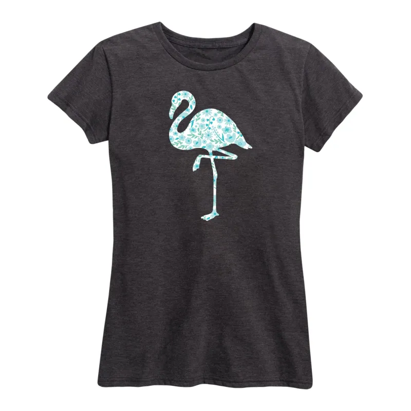 Instant Message - Blue Floral Flamingo - Women's Short Sleeve Graphic T-Shirt sold by Zulily