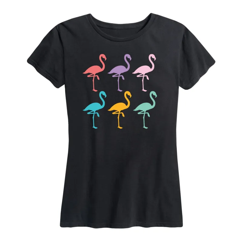 Instant Message - Rainbow Flamingos - Women's Short Sleeve Graphic T-Shirt sold by Zulily